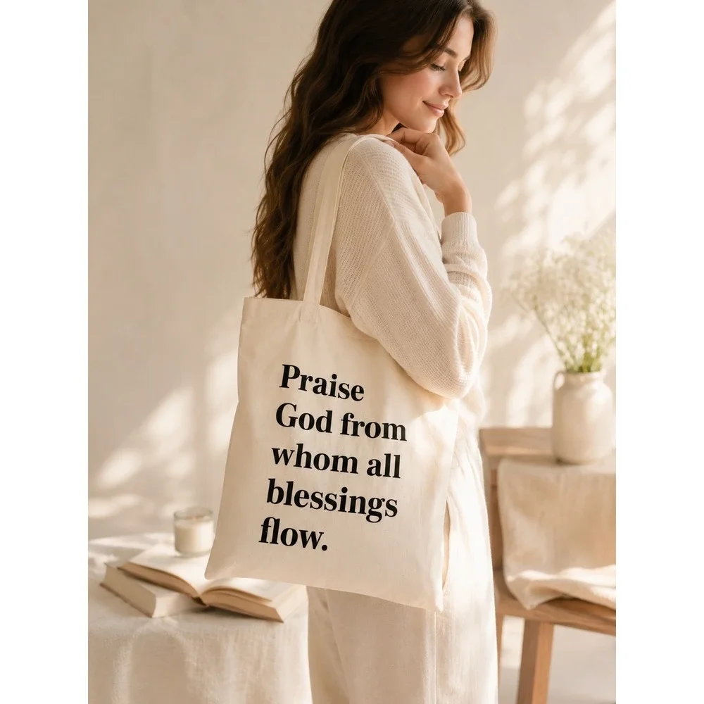 The Daily Grace Co Doxology Tote Bag Cream Canvas‎ Praise God Quote New